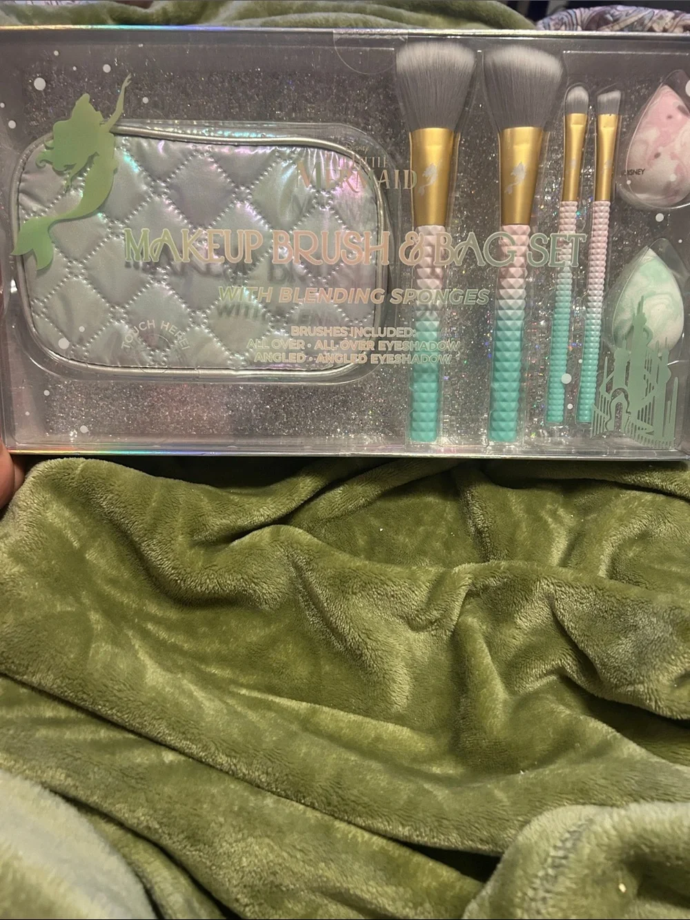 The Little Mermaid  Brush & Bag Set - Iridescent Silver Pouch with Teal Brushes